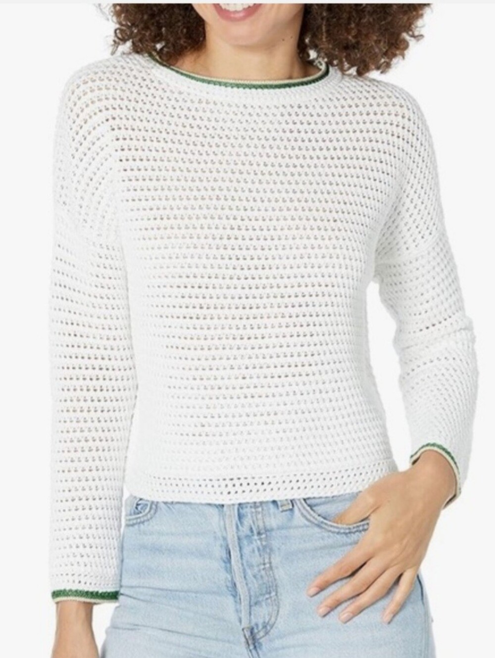 VINCE Croche Tipped Organic Cotton Sweater